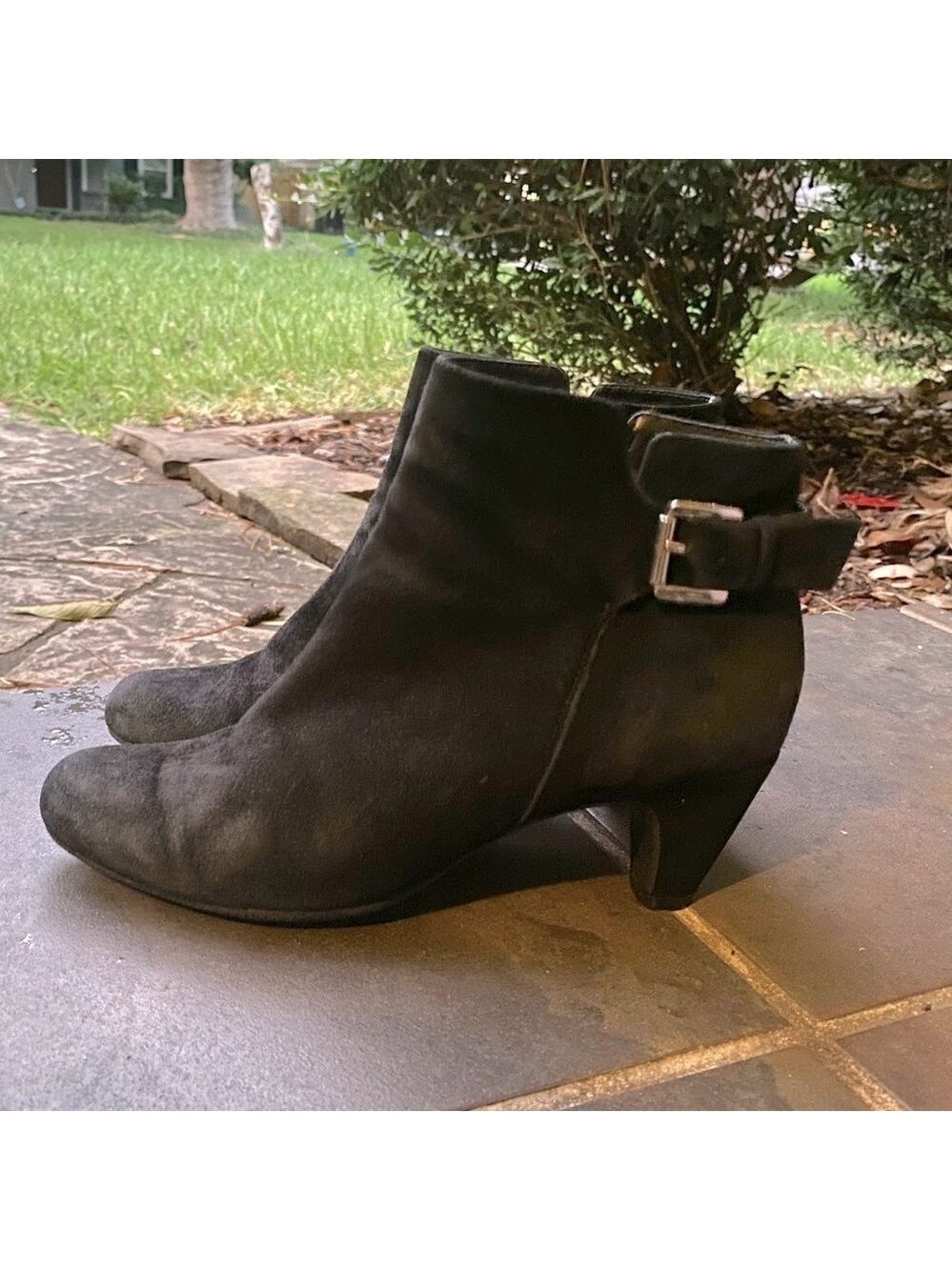 Sam Edelman Black Suede Heeled Booties Sz 6.5 Round Toe Inner Zip Comfortable